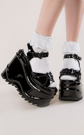WAVE-09 Black Patent Platform Chained Sandals-Demonia-Tragic Beautiful