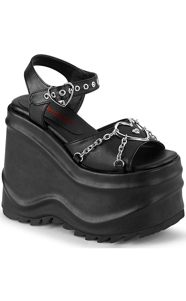 WAVE-09 Black Matte Platform Chained Sandals-Demonia-Tragic Beautiful