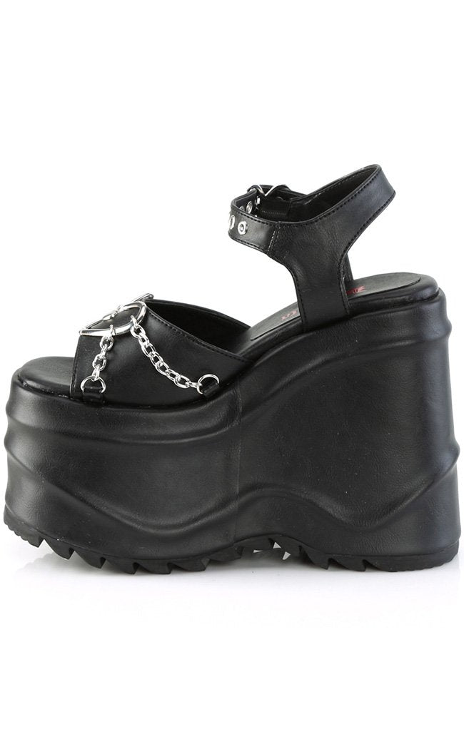 WAVE-09 Black Matte Platform Chained Sandals-Demonia-Tragic Beautiful