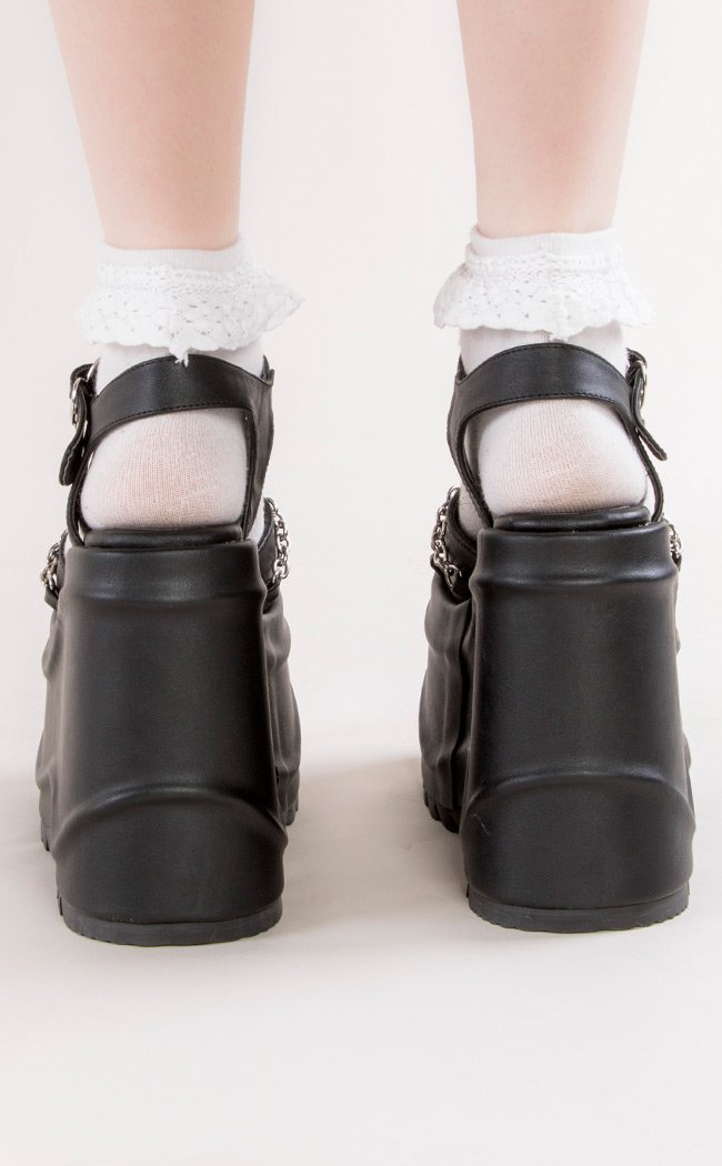 WAVE-09 Black Vegan Leather Platform Sandals-Demonia-Tragic Beautiful
