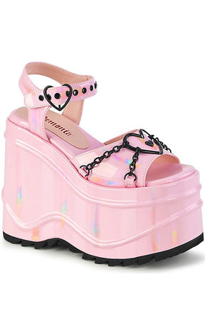 WAVE-09 Pink Holo Platform Chained Sandals-Demonia-Tragic Beautiful