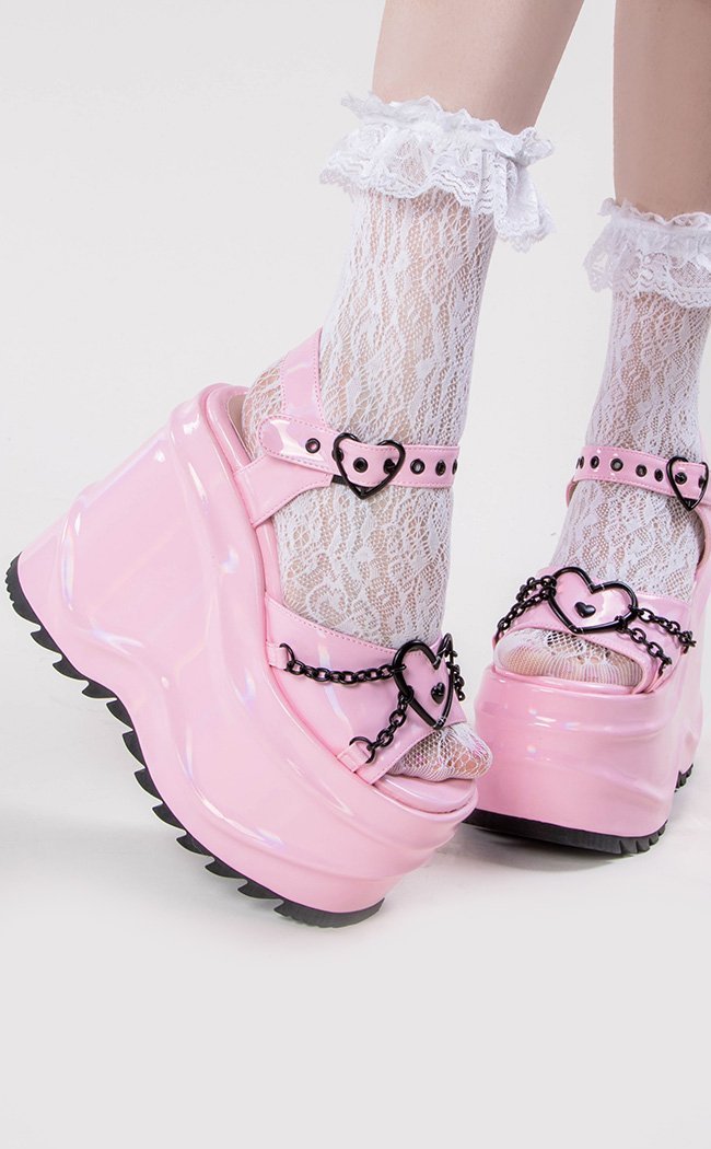 WAVE-09 Pink Holographic Platform Sandals-Demonia-Tragic Beautiful