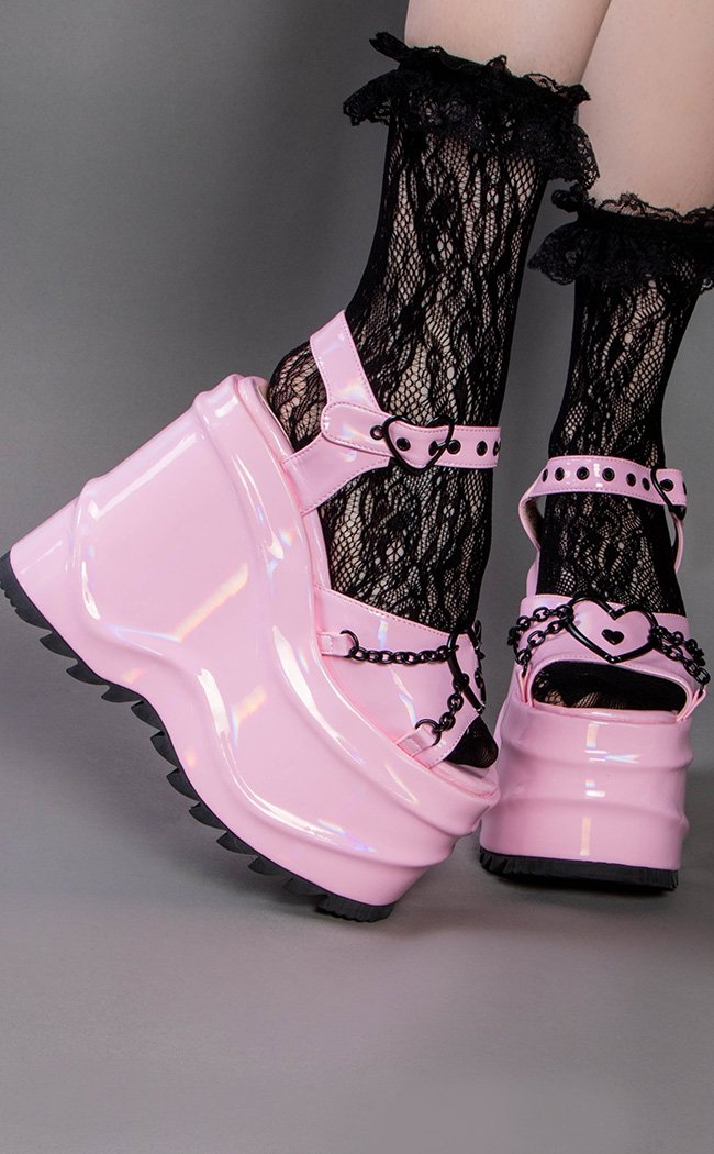 WAVE-09 Pink Holographic Platform Sandals-Demonia-Tragic Beautiful