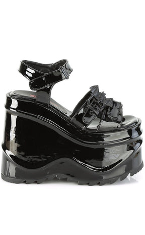 WAVE-13 Bat Platform Sandals | Black Patent-Demonia-Tragic Beautiful