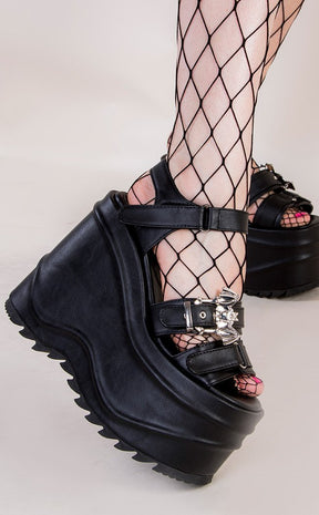 WAVE-13 Bat Platform Sandals | Black Matte-Demonia-Tragic Beautiful