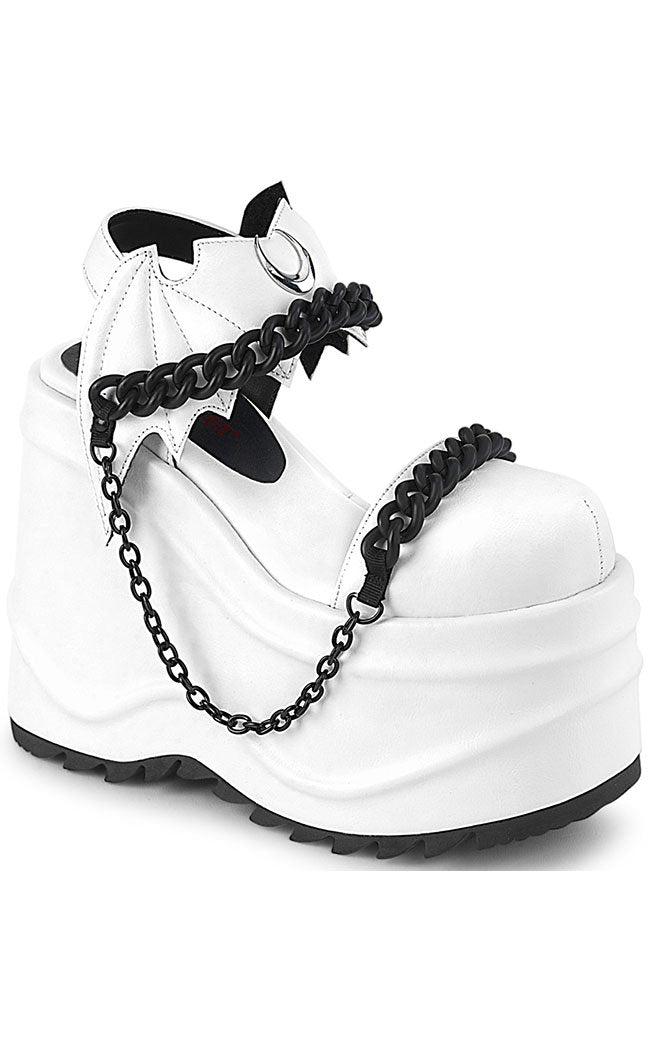 WAVE-20 White Vegan Leather Platform Sandals-Demonia-Tragic Beautiful