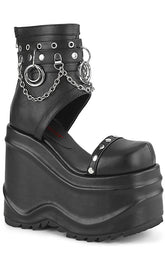WAVE-22 Studded Platform Wedge Sandals | Black Matte-Demonia-Tragic Beautiful