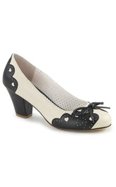 WIGGLE-17 Blk-Cream Faux Leather Heels-Pin Up Couture-Tragic Beautiful