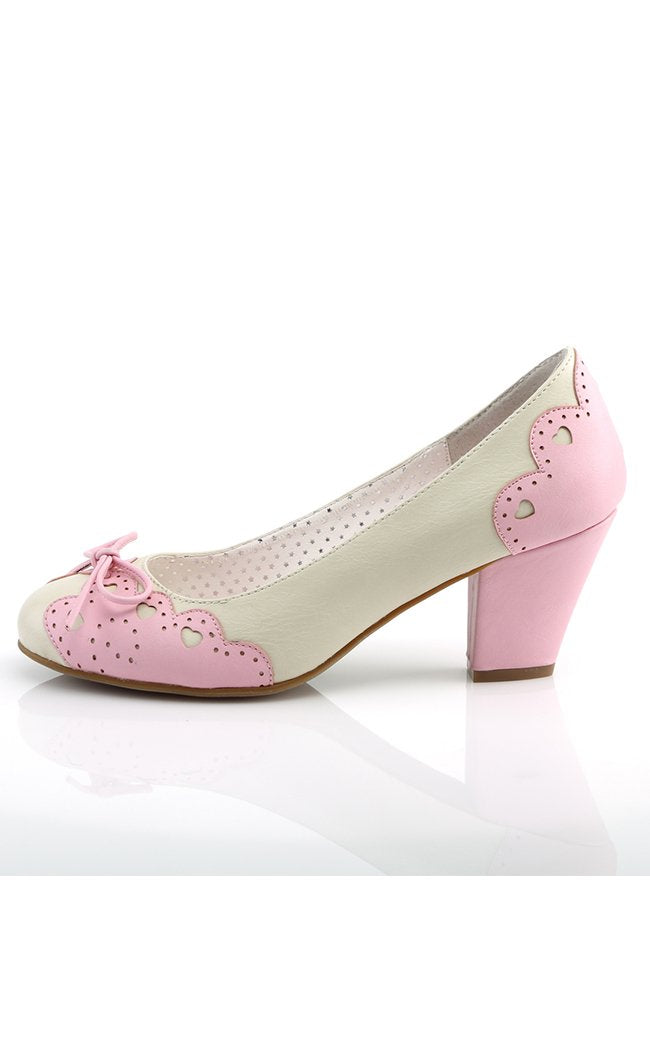 WIGGLE-17 Cream-Pink Faux Leather Heels-Pin Up Couture-Tragic Beautiful