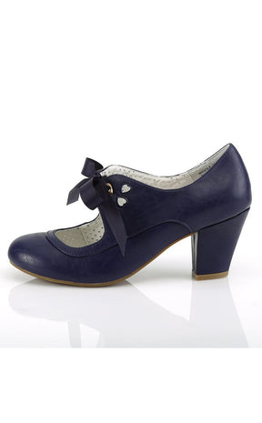 WIGGLE-32 Navy Blue Faux Leather Heels (Last Pair: 10)-Pin Up Couture-Tragic Beautiful
