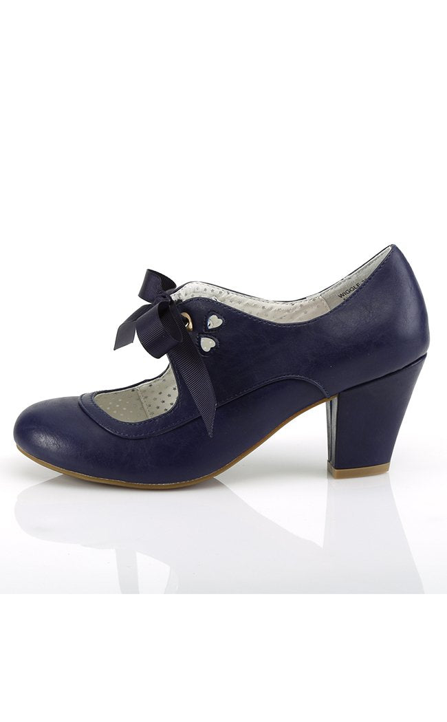 WIGGLE-32 Navy Blue Faux Leather Heels-Pin Up Couture-Tragic Beautiful