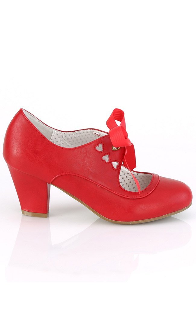 WIGGLE-32 Red Faux Leather Heels-Pin Up Couture-Tragic Beautiful