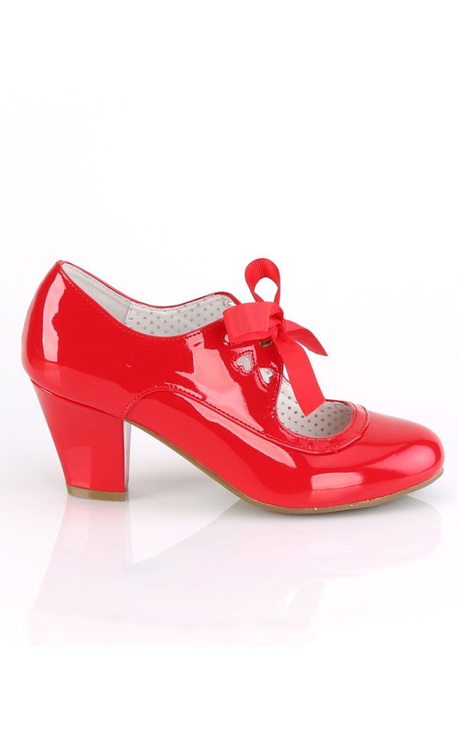 WIGGLE-32 Red Patent Faux Leather Heels-Pin Up Couture-Tragic Beautiful