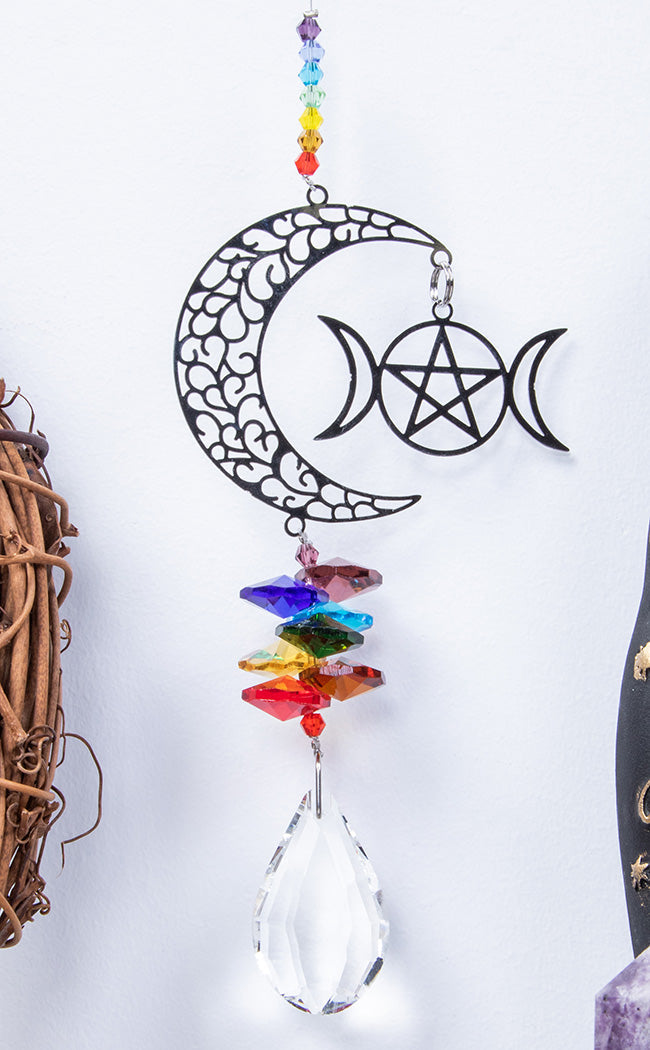 Wiccan Crystal Suncatcher | Crescent Moon-Gothic Gifts-Tragic Beautiful