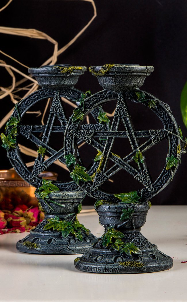 Wiccan Pentagram Candlesticks | Large-Nemesis Now-Tragic Beautiful