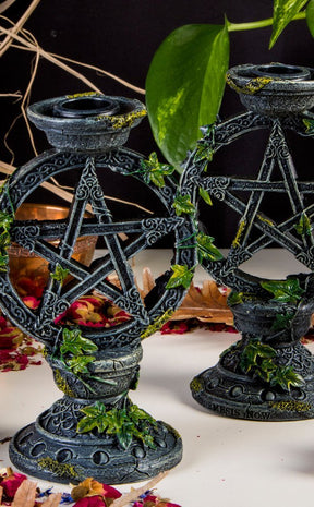Wiccan Pentagram Candlesticks | Large-Nemesis Now-Tragic Beautiful