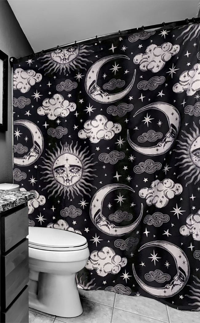 Xtra Celestial Sun And Moon Lolle Shower Curtain-Too Fast Brand-Tragic Beautiful