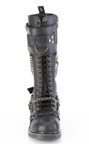 BOLT-415 Black Knee High Combat Boots-Demonia-Tragic Beautiful