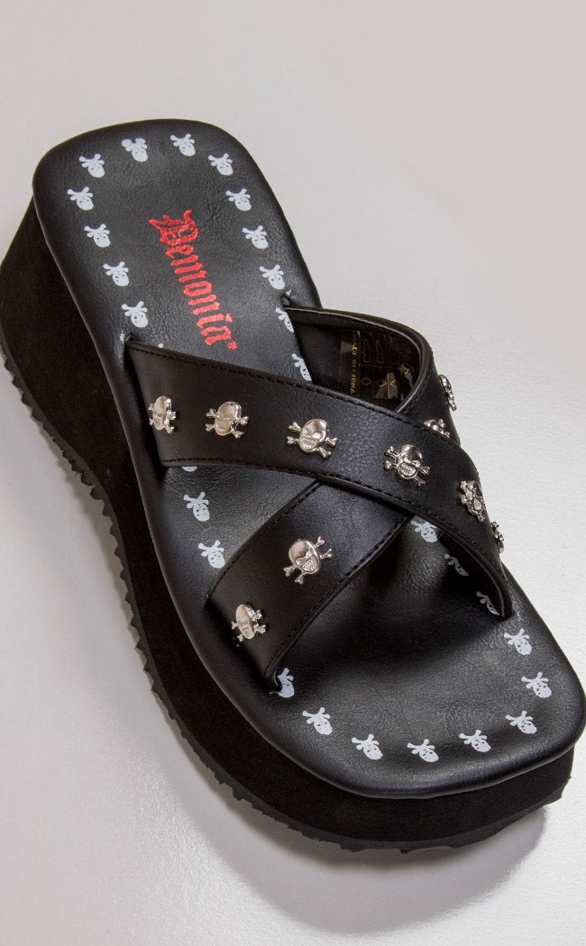 FLIP-05 Black Slip Ons-Demonia-Tragic Beautiful