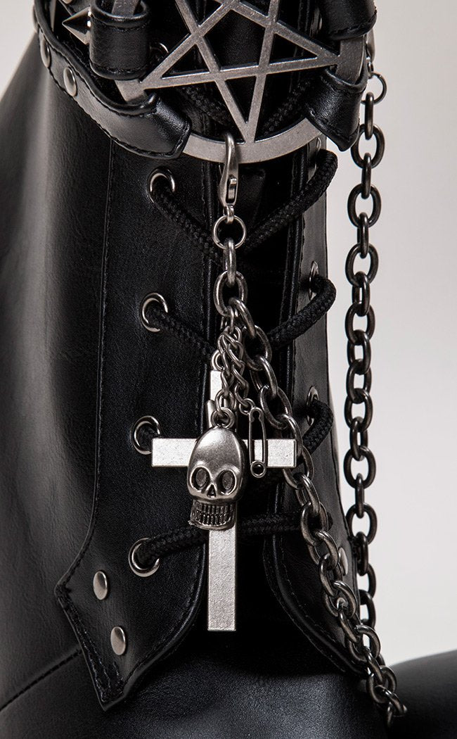 MUERTO-1001 Black & Pewter Steampunk Boots-Demonia-Tragic Beautiful