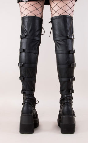 SHAKER-350 Black Thigh High Boots-Demonia-Tragic Beautiful
