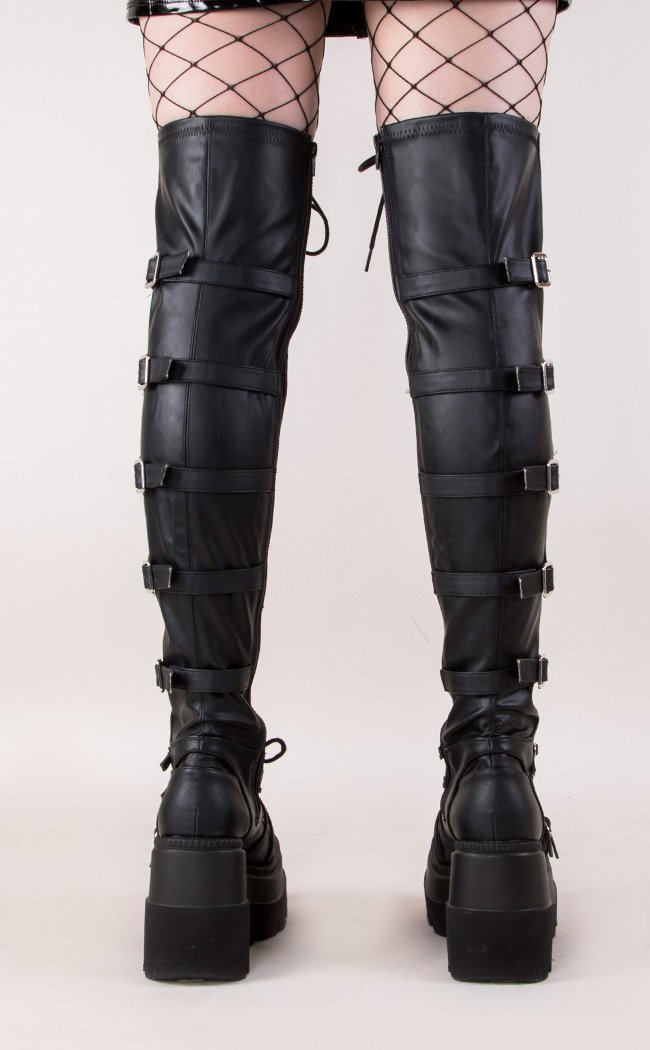 SHAKER-350 Black Thigh High Boots-Demonia-Tragic Beautiful