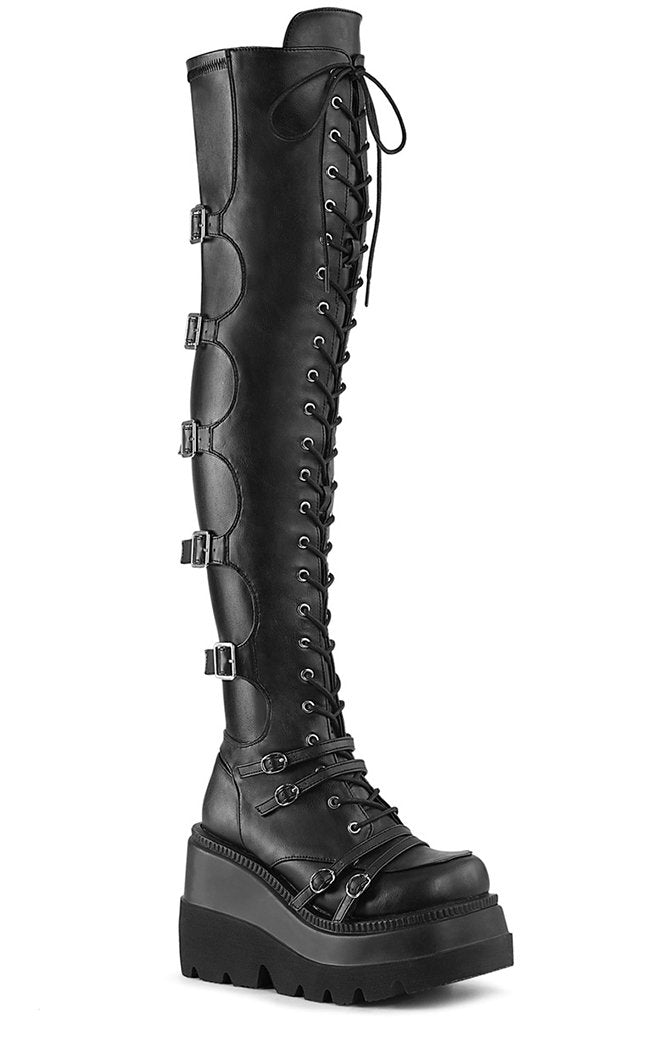 SHAKER-350 Black Thigh High Boots-Demonia-Tragic Beautiful