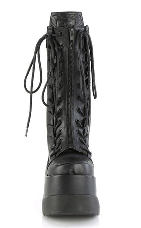 VOID-118 Black Vegan Leather Platform Boots-Demonia-Tragic Beautiful