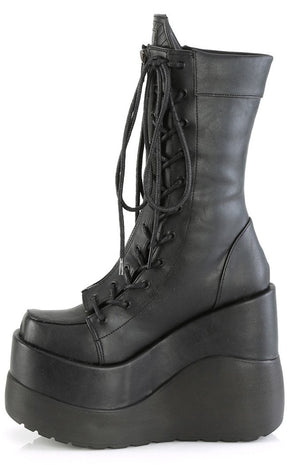 VOID-118 Black Vegan Leather Platform Boots-Demonia-Tragic Beautiful
