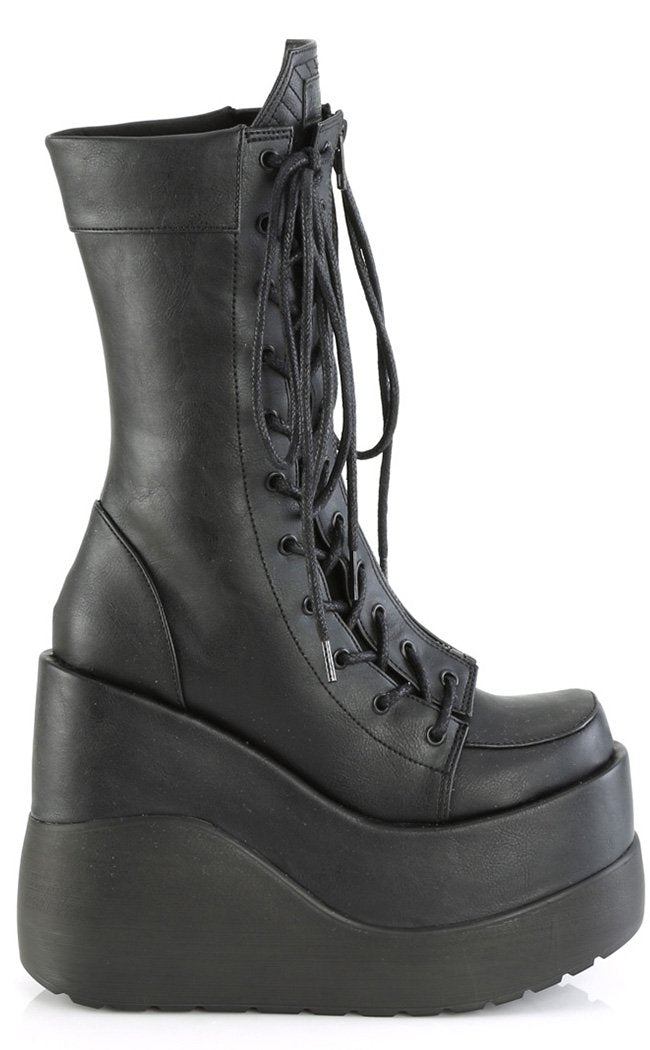 VOID-118 Black Vegan Leather Platform Boots-Demonia-Tragic Beautiful